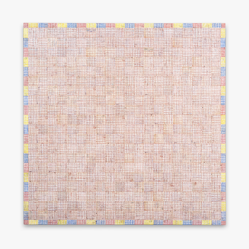 McArthur Binion
DNA:Work, 2020
Oil paint stick and paper on board
84 &amp;times; 84 &amp;times; 2 inches (213.4 &amp;times; 213.4 &amp;times; 5.1 cm)