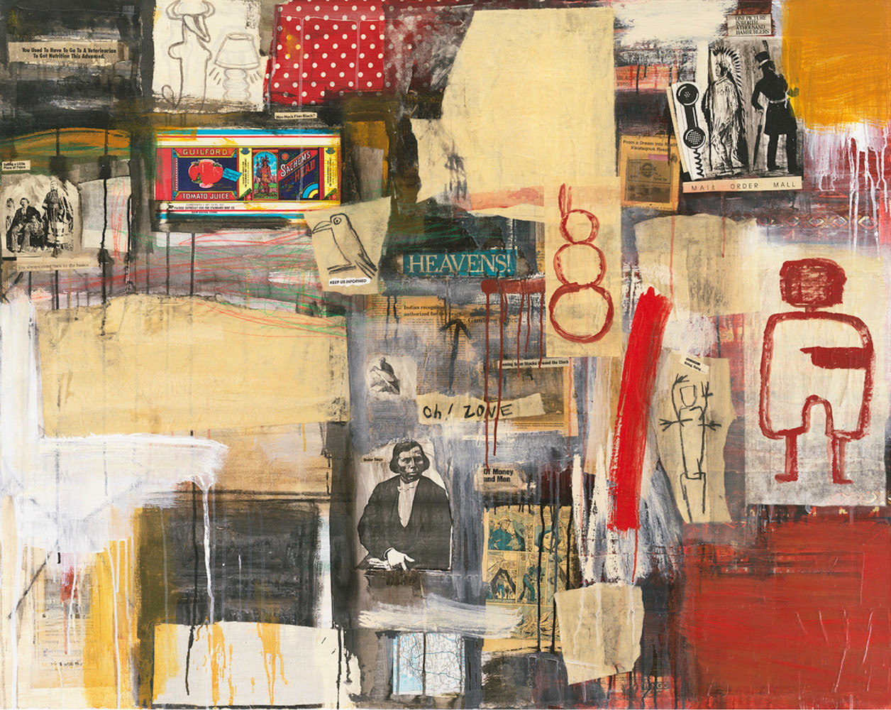 Jaune Quick-to-See Smith
Indian Lands: Oh! Zone!, 1992
Mixed media on canvas
48 x 60 inches
(121.9 x 152.4 cm)