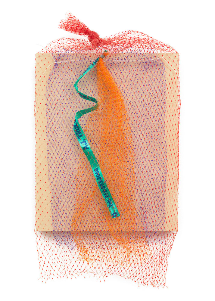 Untitled, 2018
Wood, produce nets, ribbon and thread
15 x 8 x 3 inches