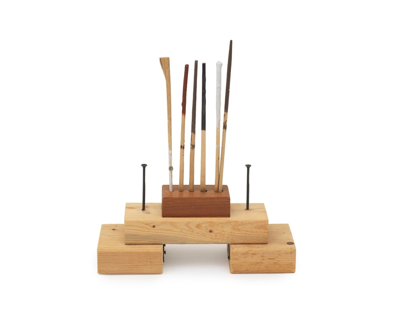 Untitled, 2024
Wood, chopsticks, paint, drywall screws, keyhole plates
12 1/4 x 10 1/2 x 3 1/2 inches