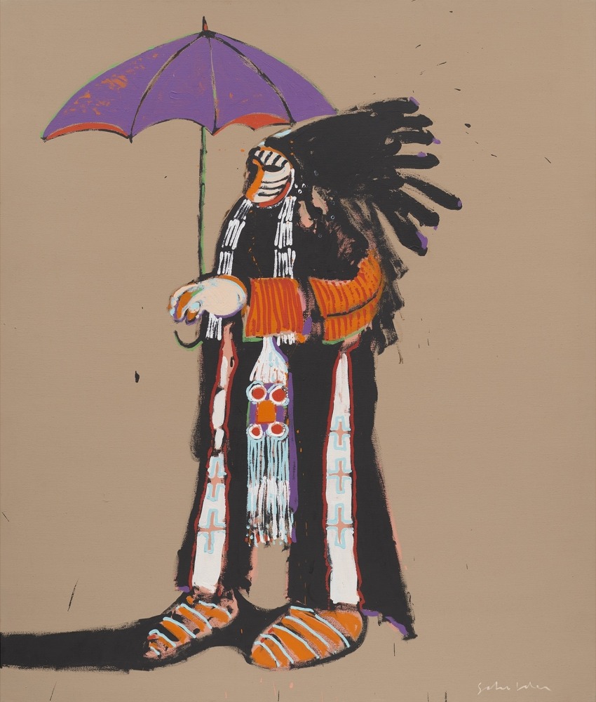 Indian with Umbrella, 1972
Acrylic on canvas
80 x 68 inches