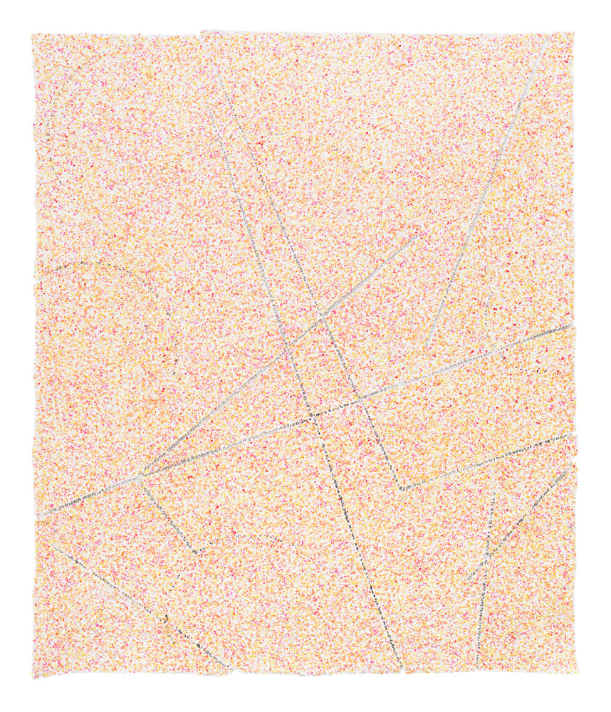 Howardena Pindell
Tang, 2025
Acrylic, hole-punched paper, and mixed media on sewn canvas
84 x 96 in. (213.4 x 243.8 cm.)