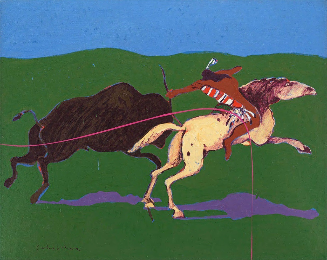 Indian and Buffalo (After Catlin), 1975
Acrylic on canvas
54 x 68 inches