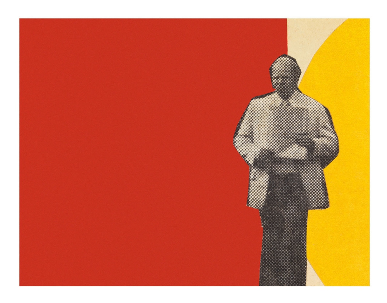 Rosalyn Drexler, Figure Reading, 1960, Paper collage, 2 3/8 x 3 1/8 inches