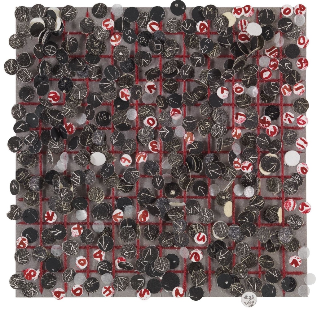 Howardena Pindell
Untitled #33, 2004
Mixed media on board
5 1/4 x 5 1/4 x 1/4 inches (13.3 x 13.3 x 0.64 cm)