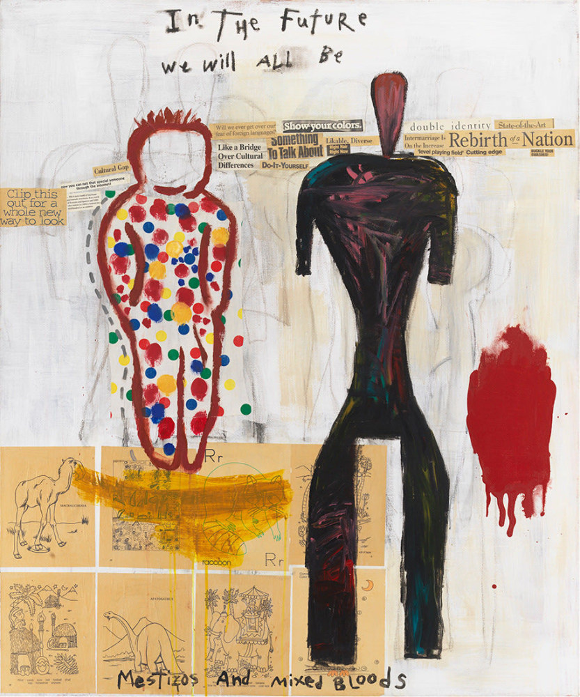 Jaune Quick-to-See Smith
In The Future, 1995
Mixed media on canvas
60 x 50 inches
(152.4 x 127 cm)