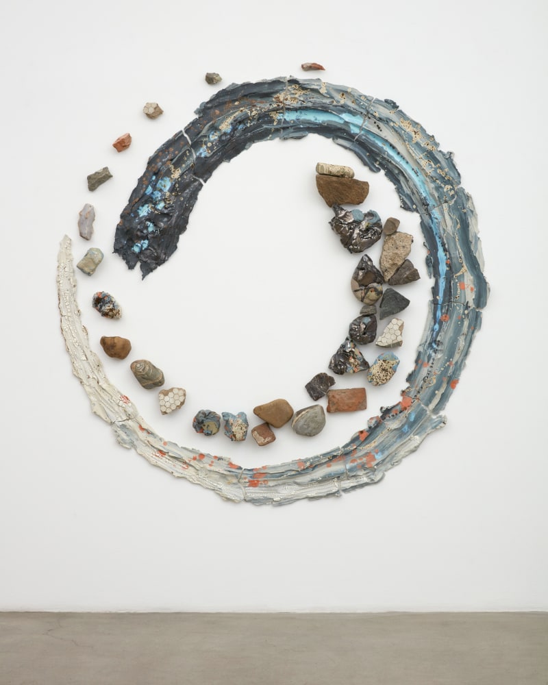 Brie Ruais
Turning Over, 128lbs of clay and another of rocks and rubble, 2020
glazed and pigmented stoneware, rocks, rubble, hardware
80 x 78 x 4 in (203.2 x 198.1 x 10.2 cm)
BR025