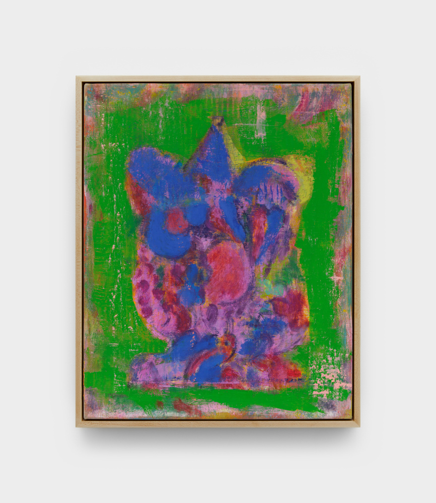 A painting by Michael Berryhill titled &quot;Baton Rouge,&quot; which shows abstract blue, purple, and red shapes against a green background