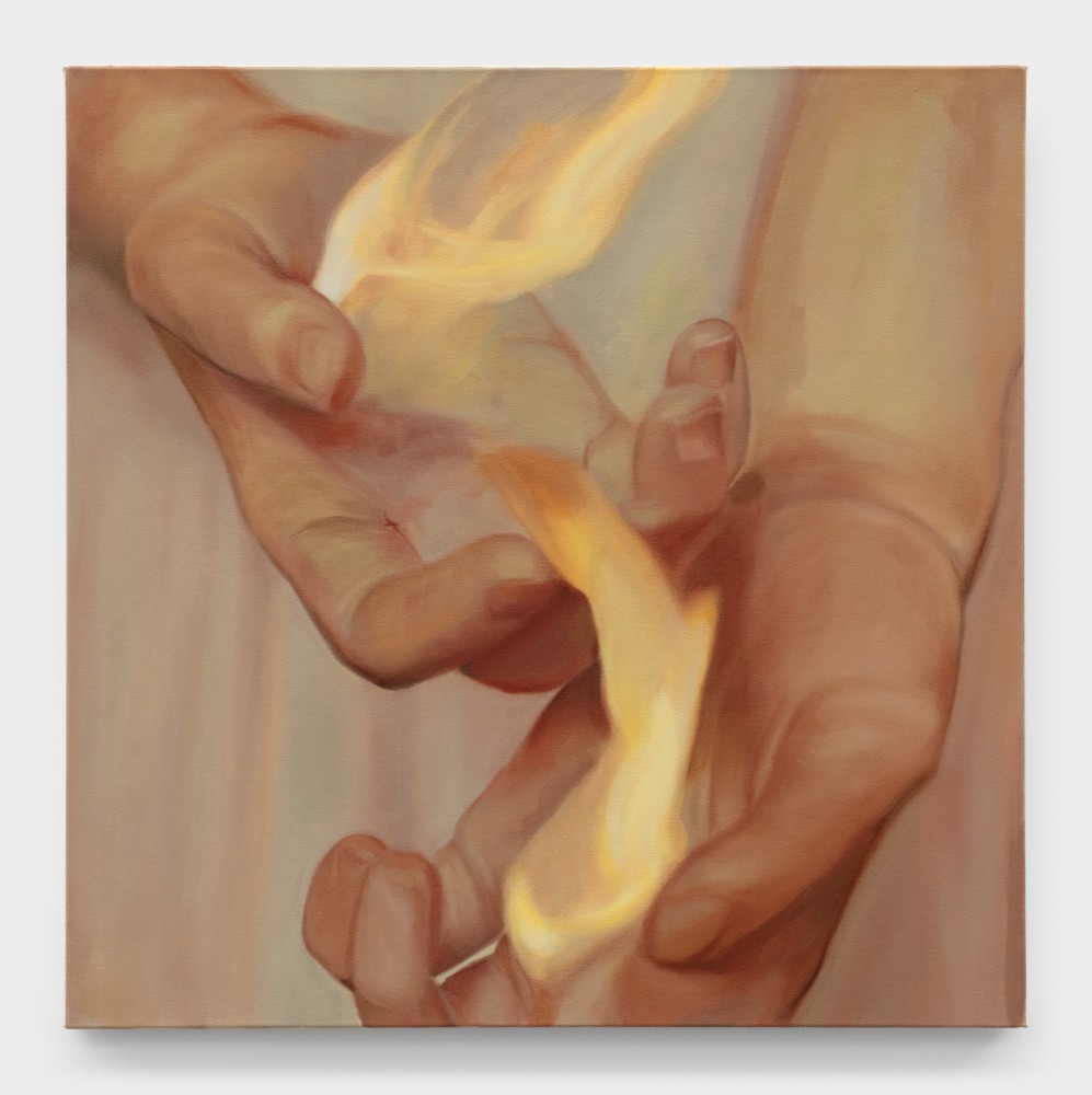Rubedo (Hands with Fire), 2022 oil on canvas 28 x 28 in (71.1 x 71.1 cm)