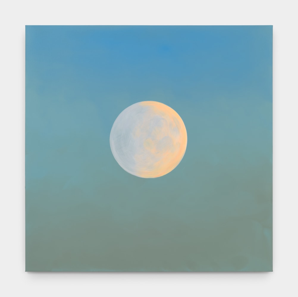 A gradient blue painting with a moon in the center