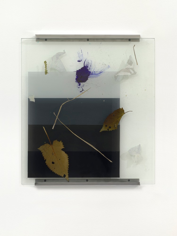Tania P&amp;eacute;rez C&amp;oacute;rdova (b. 1979)

Empty days: Night falling, wind, leaves with plague, we didn&amp;rsquo;t need all those things we bought, 2022

Stratified glass, mixed materials, stainless steel

22 x 20 x .5 inches

55.9 x 50.8 x 1.3 cm