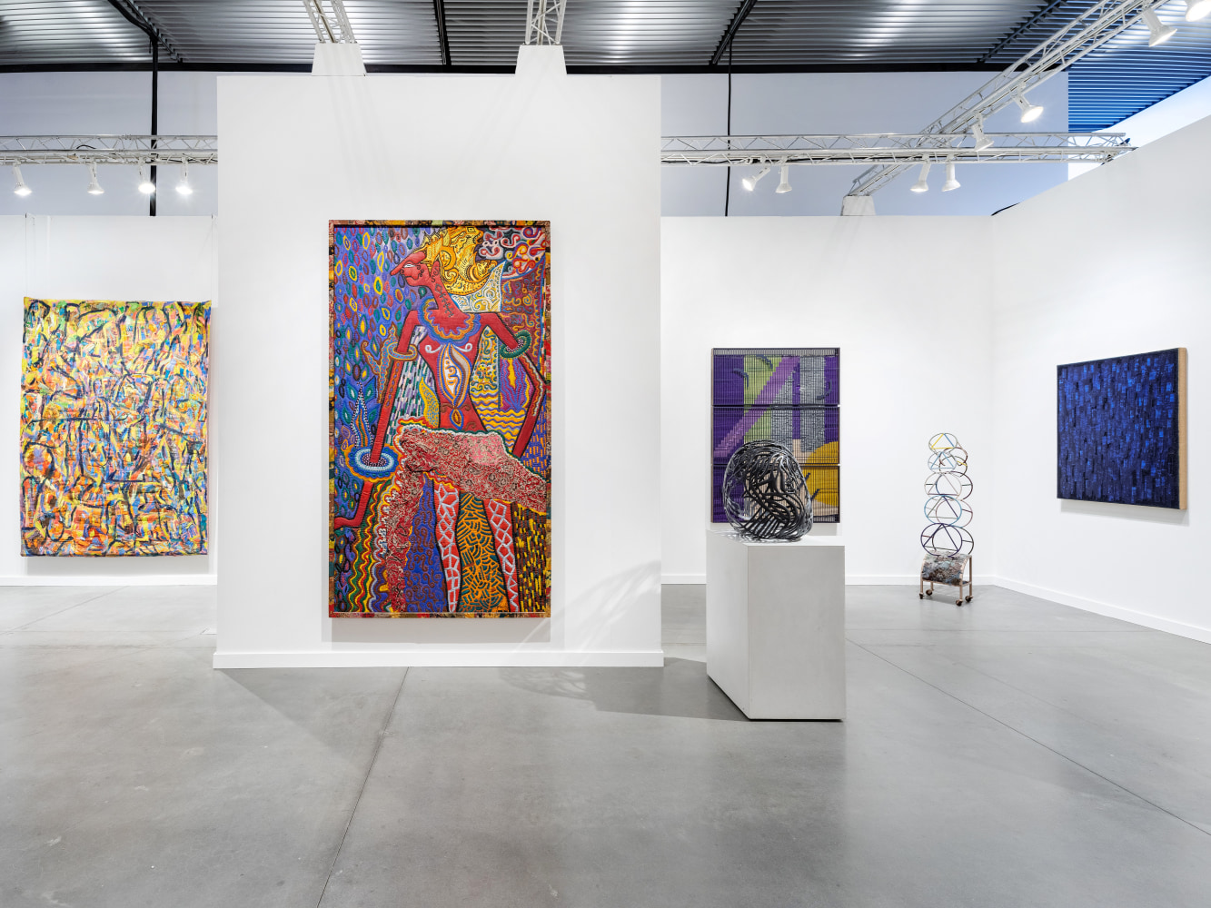 Installation view of Tina Kim Gallery, Frieze New York | Booth A9 (May 17-21, 2023) at the Shed. Courtesy of Tina Kim Gallery. Photo by Charles Roussel.