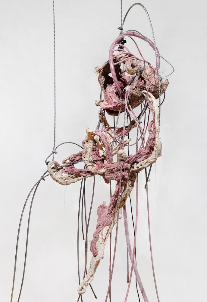 Mire Lee (b. 1988)

Endless House: Harlequin Baby, 2022

Fired clay, silicone, glycerine, glaze, peristaltic pump and other mixed media

Metal plinth: 26 x 120 x 380 cm

Sculpture appx. 60 x 80 x 200 cm

Dimensions variable