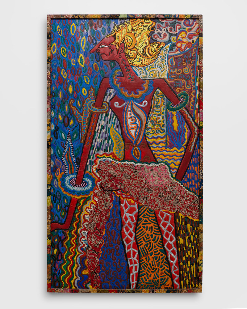 Pacita Abad (1946-2004)
Rama, 1982
Fabric, painted and handsewn, trapuntoed
96 x 53 1/2 x 3 in
243.8 x 135.9 x 7.6 cm