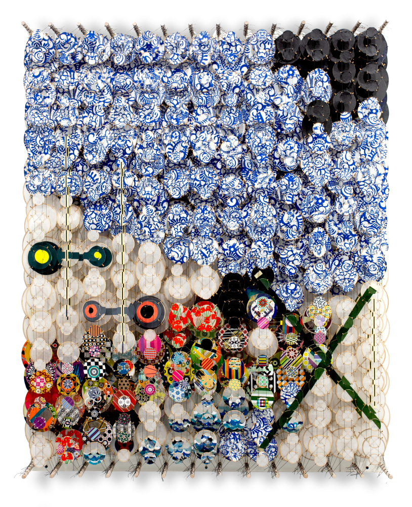 Jacob Hashimoto, As I would never be again, 2024, Acrylic, bamboo, paper, wood, and Dacron, 60 x 48 x 8 1/4 inches, 152.4 x 121.9 x 21 cm, MMG#36627