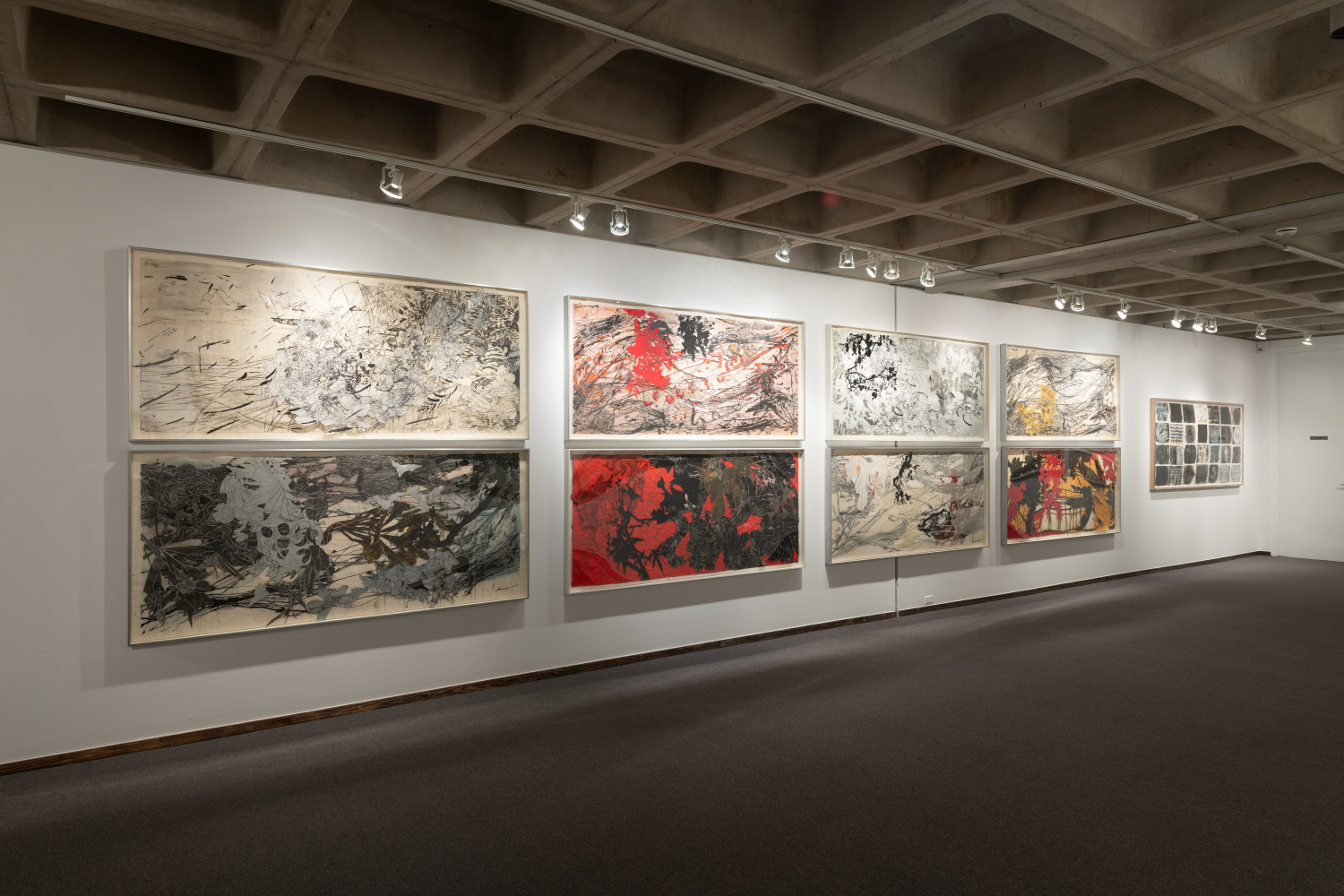 Installation view of&amp;nbsp;Freehand: Drawings and Prints by Judy Pfaff&amp;nbsp;at the Anderson Gallery, Drake University