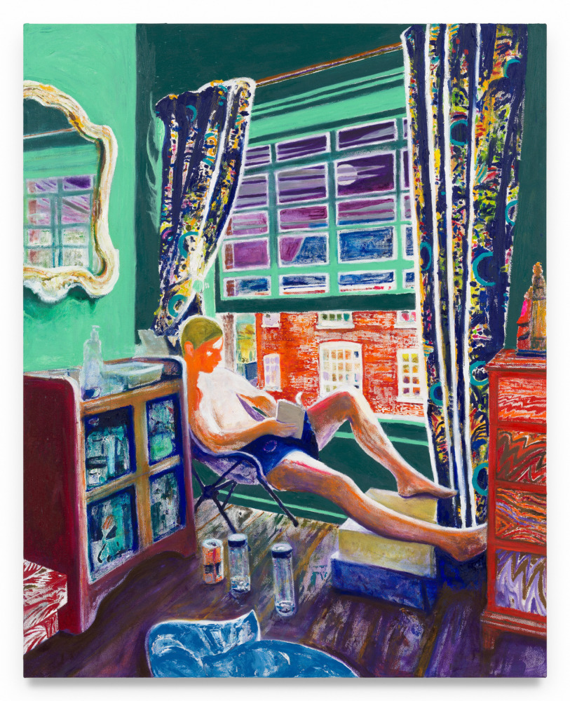 Raffi Kalenderian,&amp;nbsp;Sid Reading (Before the Moon Falls), 2025, Oil on canvas, 60 x 48 inches, 152.4 x 121.9 cm, MMG#37977