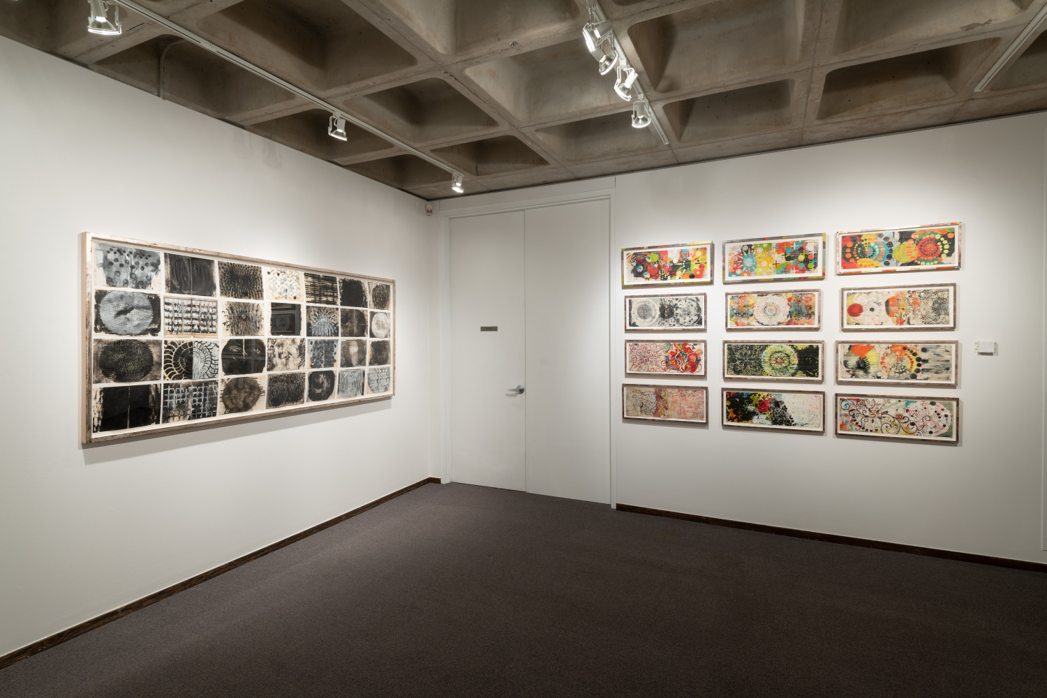 Installation view of&amp;nbsp;Freehand: Drawings and Prints by Judy Pfaff&amp;nbsp;at the Anderson Gallery, Drake University