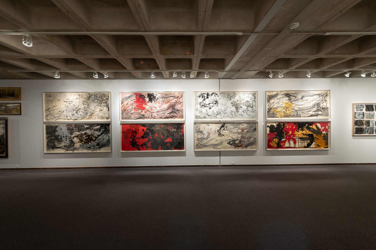 Installation view of&amp;nbsp;Freehand: Drawings and Prints by Judy Pfaff&amp;nbsp;at the Anderson Gallery, Drake University