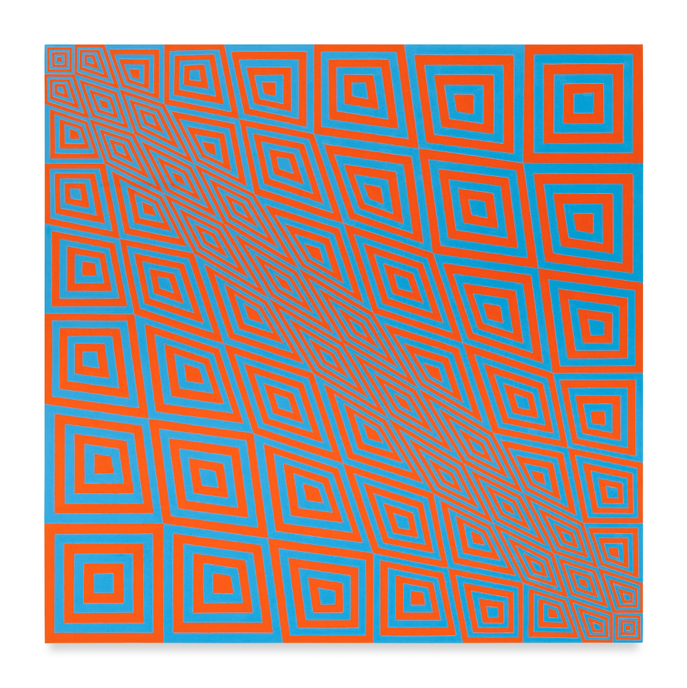 Untitled (orange 1655, blue 798), 2008, Acrylic latex paint on canvas over panel, 48 x 48 x 2 inches, 121.9 x 121.9 x 5.1 cm