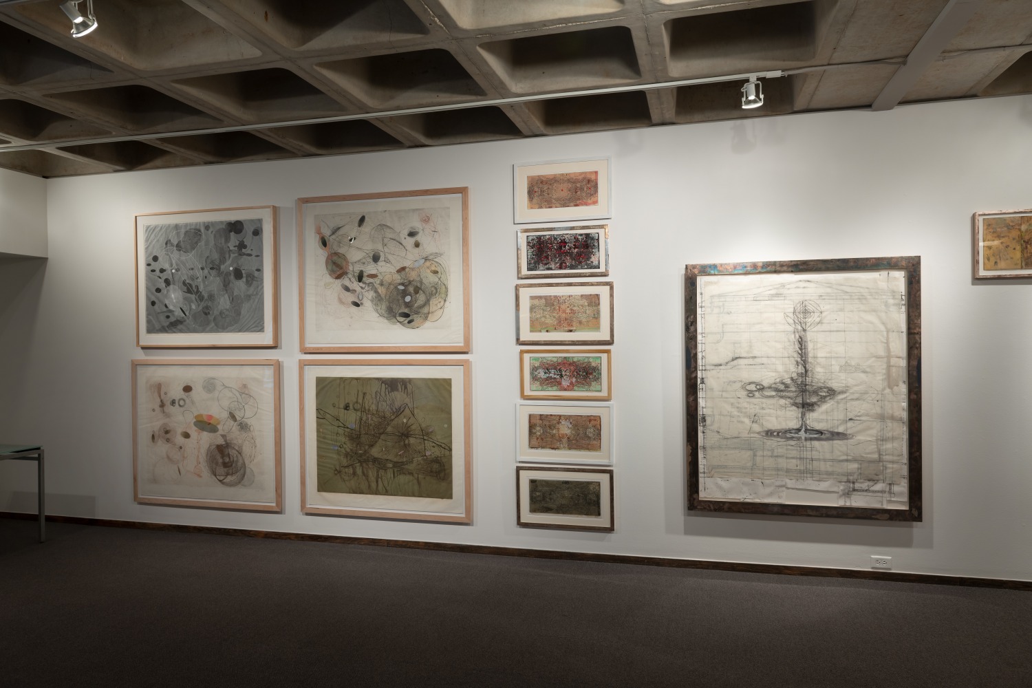 Installation view of&amp;nbsp;Freehand: Drawings and Prints by Judy Pfaff&amp;nbsp;at the Anderson Gallery, Drake University