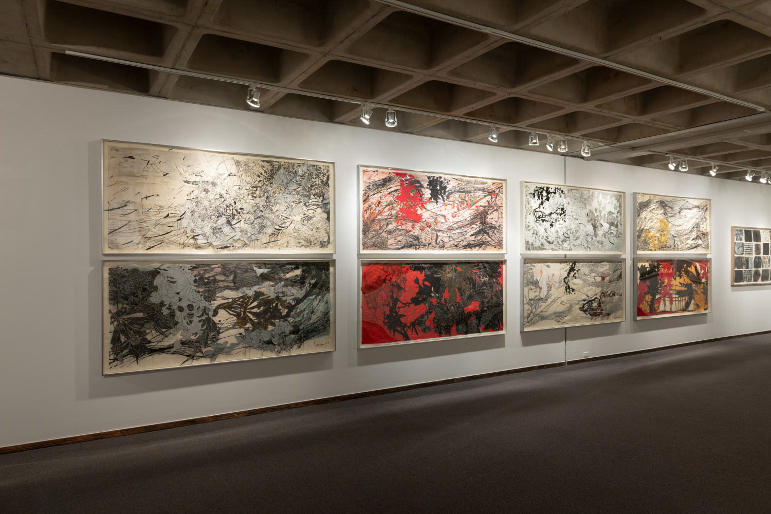 Installation view of&amp;nbsp;Freehand: Drawings and Prints by Judy Pfaff&amp;nbsp;at the Anderson Gallery, Drake University