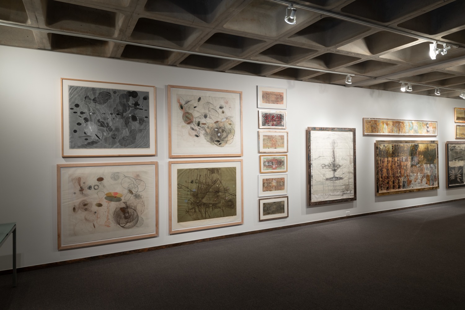 Installation view of&amp;nbsp;Freehand: Drawings and Prints by Judy Pfaff&amp;nbsp;at the Anderson Gallery, Drake University