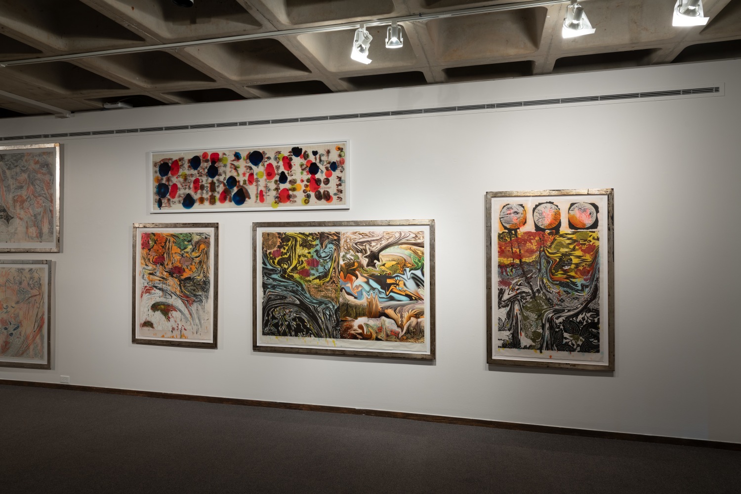 Installation view of&amp;nbsp;Freehand: Drawings and Prints by Judy Pfaff&amp;nbsp;at the Anderson Gallery, Drake University
