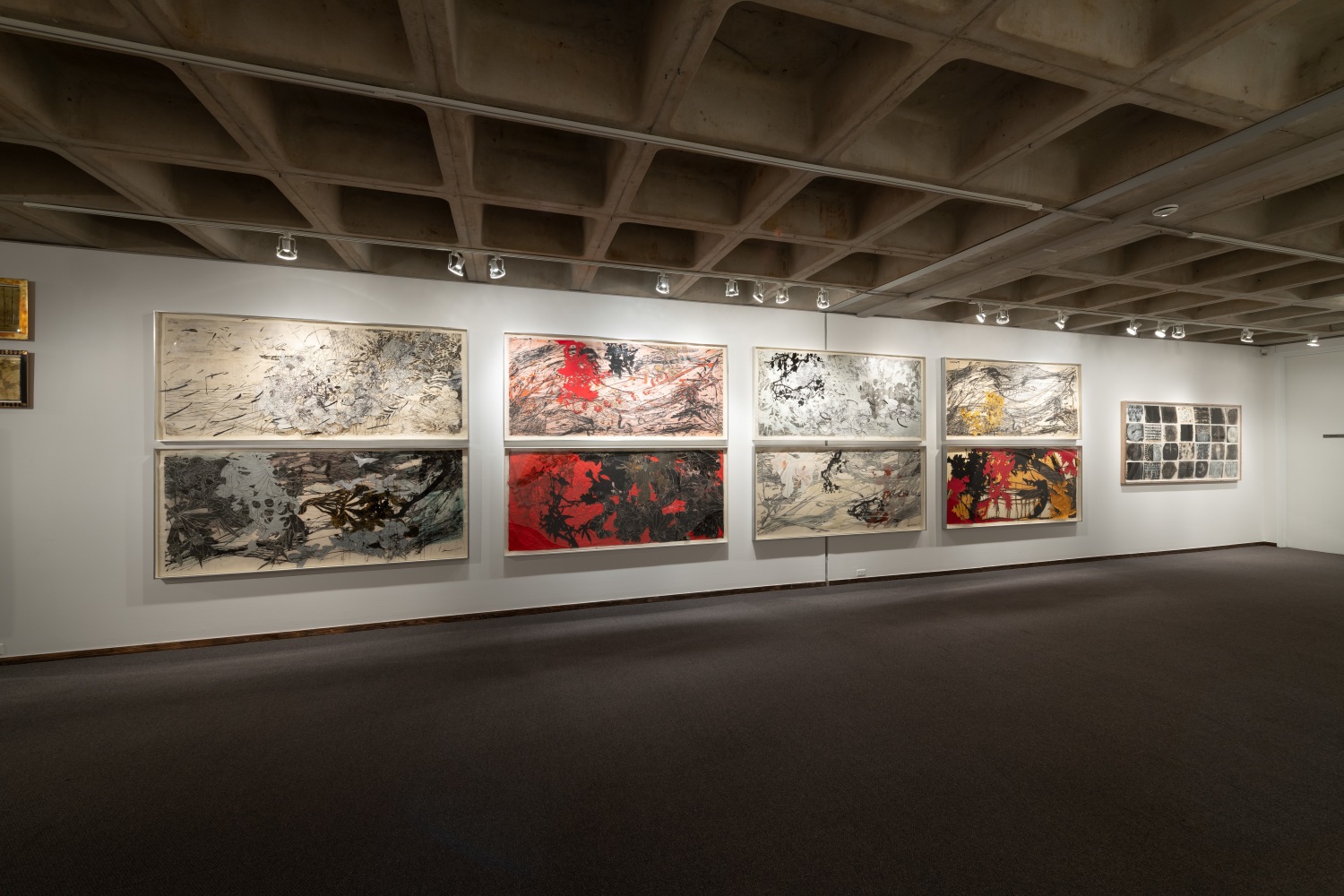 Installation view of&amp;nbsp;Freehand: Drawings and Prints by Judy Pfaff&amp;nbsp;at the Anderson Gallery, Drake University