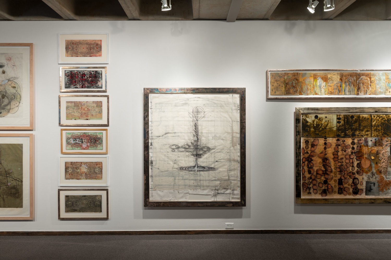 Installation view of&amp;nbsp;Freehand: Drawings and Prints by Judy Pfaff&amp;nbsp;at the Anderson Gallery, Drake University