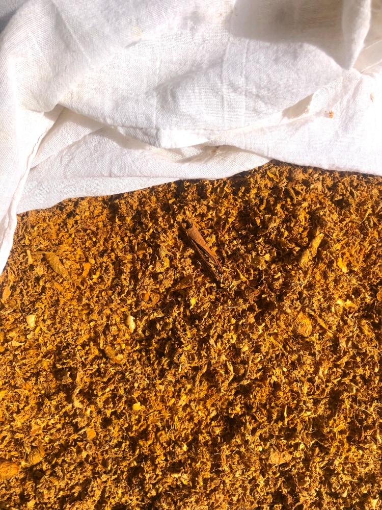 Turmeric skins drying for tea and dyes