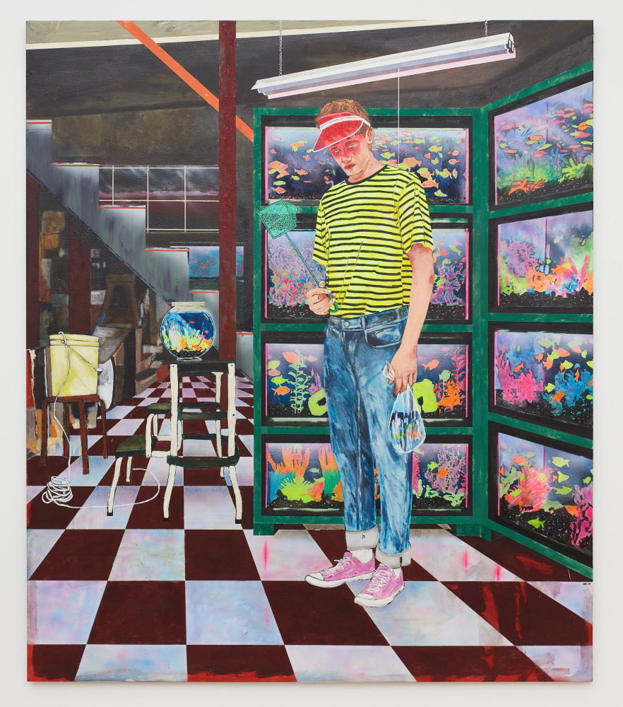 Hernan Bas, The GloFish Enthusiast, 2019

Acrylic on linen, 84 x 72 inches (213.3 x 182.8 cm)

Photo by Silvia Ros. Private collection