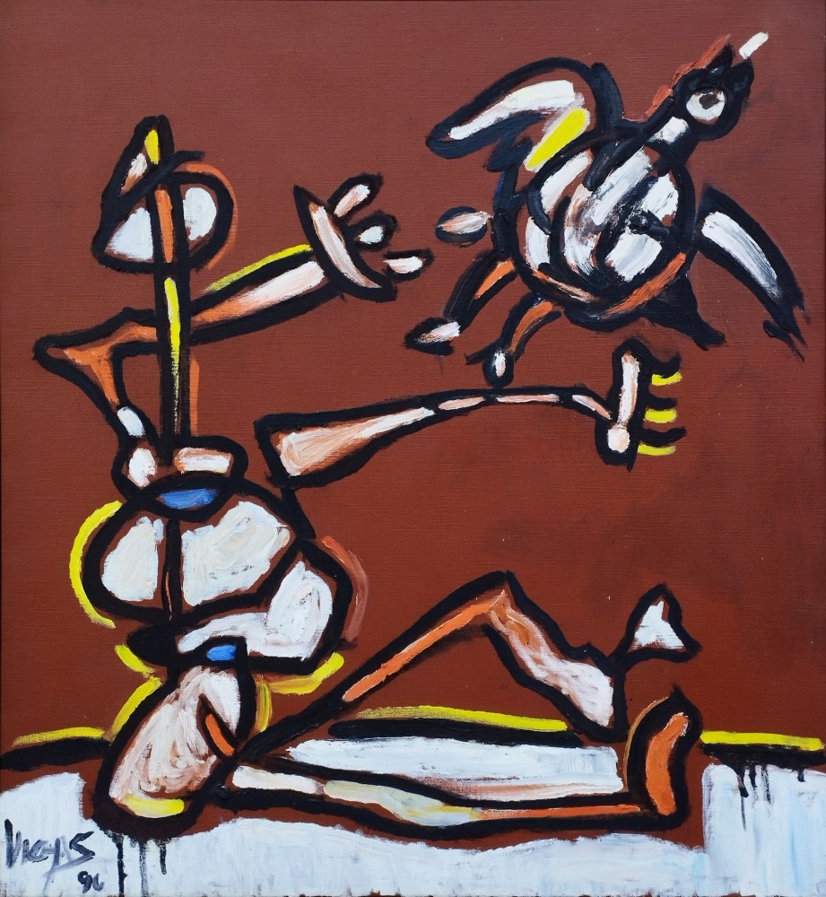 Oswaldo Vigas

P&amp;aacute;jaro que emprende el vuelo, 1996

Oil on canvas

84 x 78 cm
33 x 30 3/4 in

&amp;nbsp;