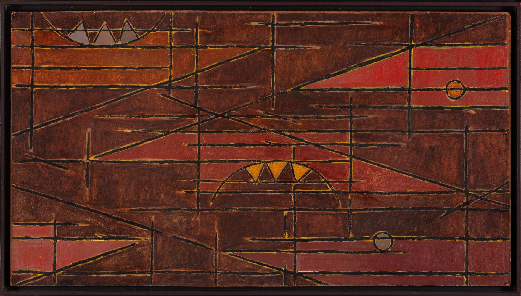 Oswaldo Vigas

Proyecto para Mural VI, 1953
&amp;Oacute;leo sobre cart&amp;oacute;n fijado sobre masonite

60h x 109w cm
23 79/127h x 42 116/127w in

&amp;Uacute;nica