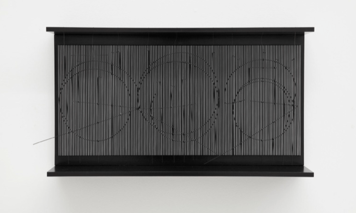 Jes&amp;uacute;s Rafael Soto

Trois Cercles, 1996

Paint on wood, metal and nylon.

40h x 70w x 15d cm

15 95/127h x 27 71/127w x 5 115/127d in

Unique