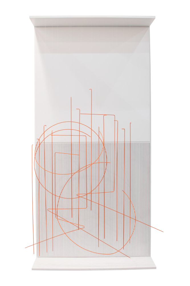 Jes&amp;uacute;s Rafael Soto

Escriture Verticale Orange, 1989

Paint on wood, metal and nylon

200 x 100 x 69.80 cm
78 94/127 x 39 47/127 x 27 61/127 in

Unique