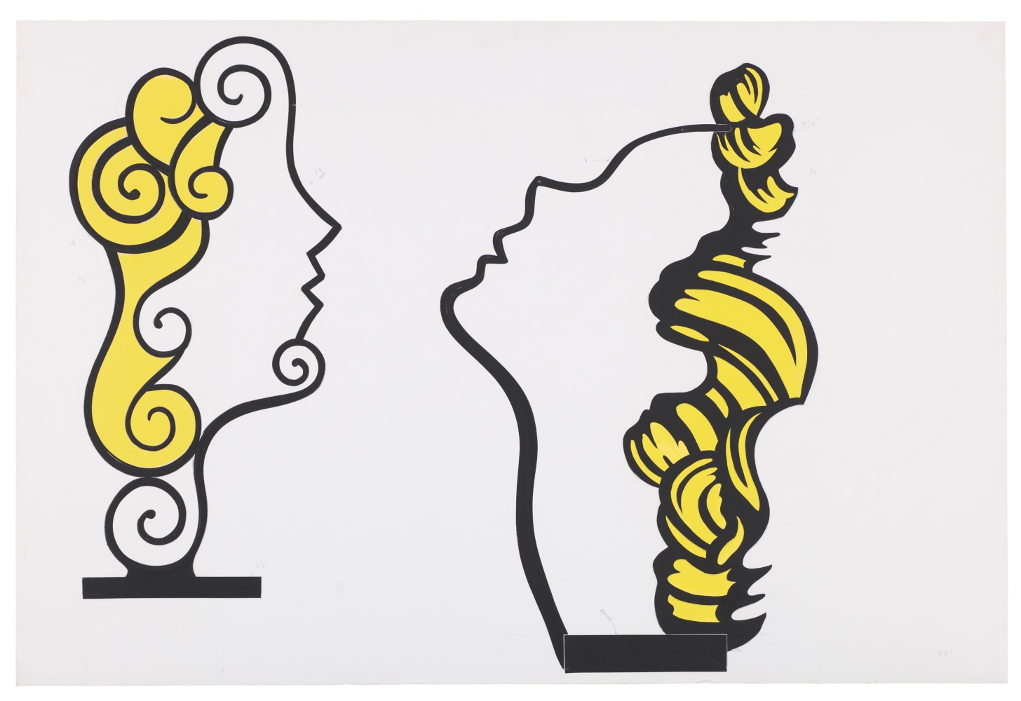 Roy Lichtenstein, Surrealist Head II and Profile Head (Studies), 1988  Tape, painted paper and graphite on Bainbridge board; 40 3/8 x 60 1/16 inches (102.6 x 152.6 cm)  © Estate of Roy Lichtenstein