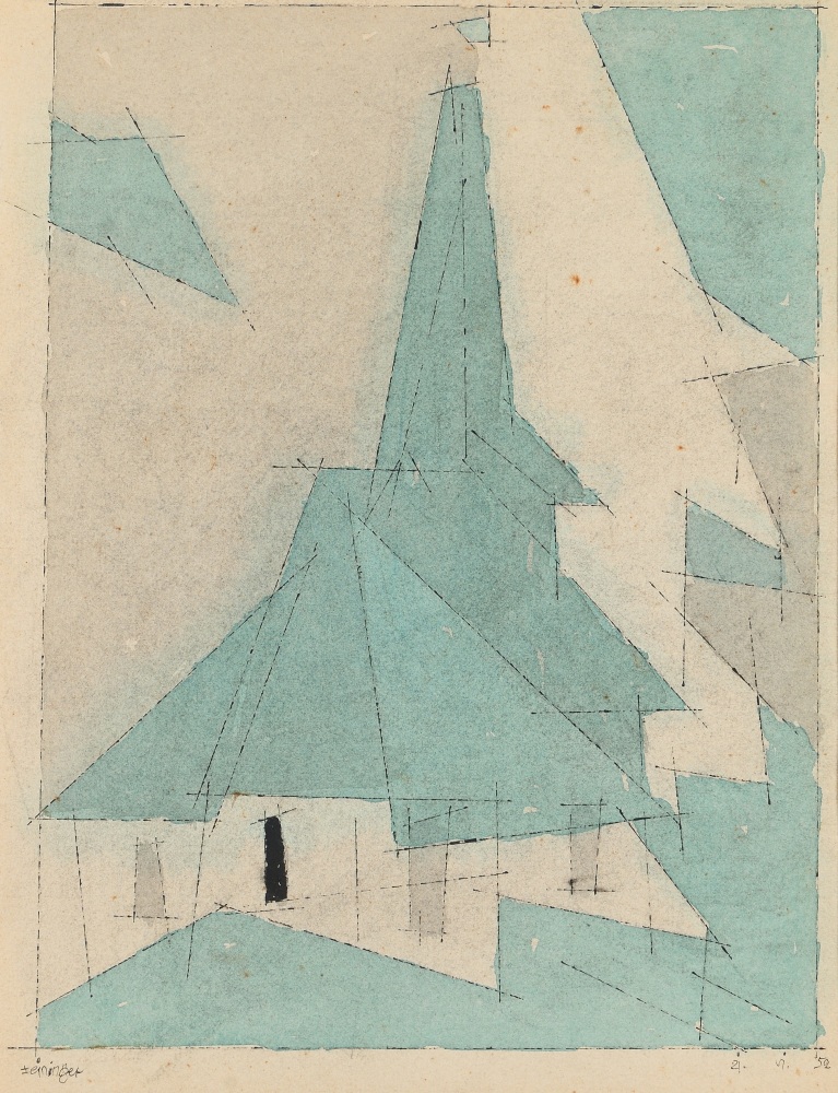 Lyonel Feininger (1871&amp;ndash;1956)

(Church in the Woods), 1952

Watercolor and ink on paper

9 1/2 x 12 in. (24.1 x 30.5 cm)

Signed lower left:&amp;nbsp;Feininger

Dated lower right:&amp;nbsp;21. VI. &amp;lsquo;52

Inscribed bottom left:&amp;nbsp;X L.F.