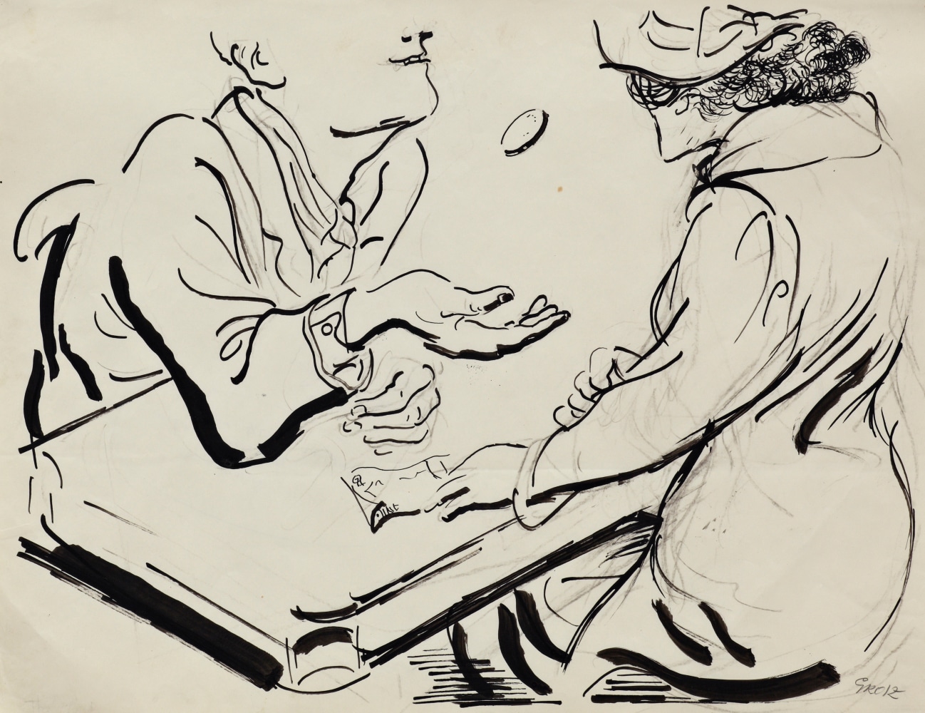 George&amp;nbsp;Grosz (1893&amp;ndash;1959)
The Cheat&amp;#39;s Remorse, 1937
Ink and chalk on paper
18 x 23 1/2&amp;nbsp;in. (46&amp;nbsp;x 59&amp;nbsp;cm)

&amp;nbsp;

Drawing for&amp;nbsp;Esquire, October 1937, p. 75, for Morley Callaghan&amp;#39;s story of the same title.