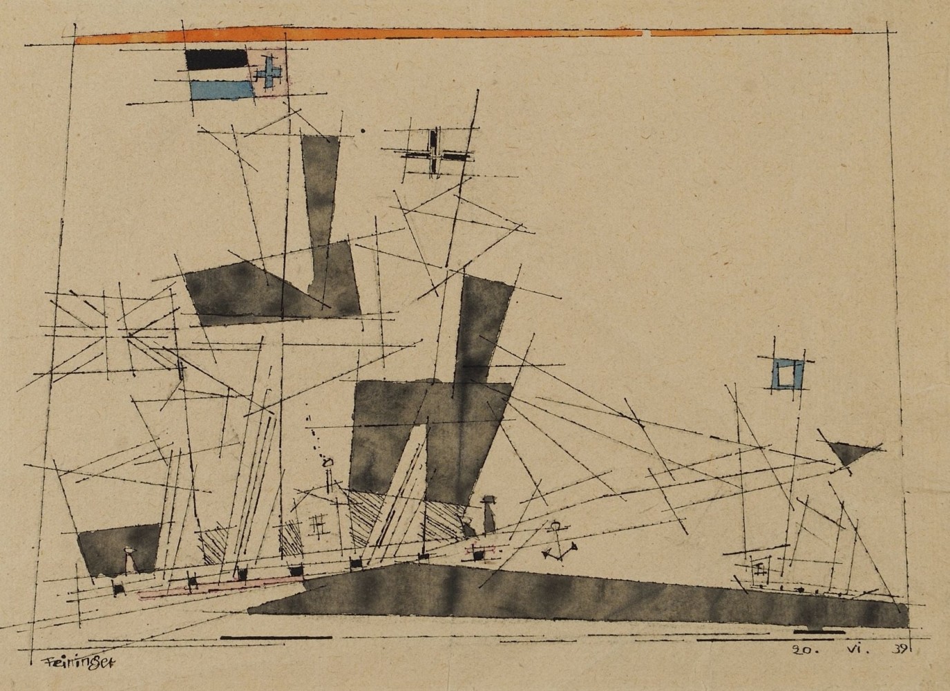 Lyonel&amp;nbsp;Feininger (1871&amp;mdash;1956)

(Two Sailing Ships),&amp;nbsp;1935

Watercolor and ink on paper

7 5/8 x 10 5/16 in. (19.4 x 26.2 cm)

Signed lower left:&amp;nbsp;Feininger

Dated lower right:&amp;nbsp;20. VI. 39
