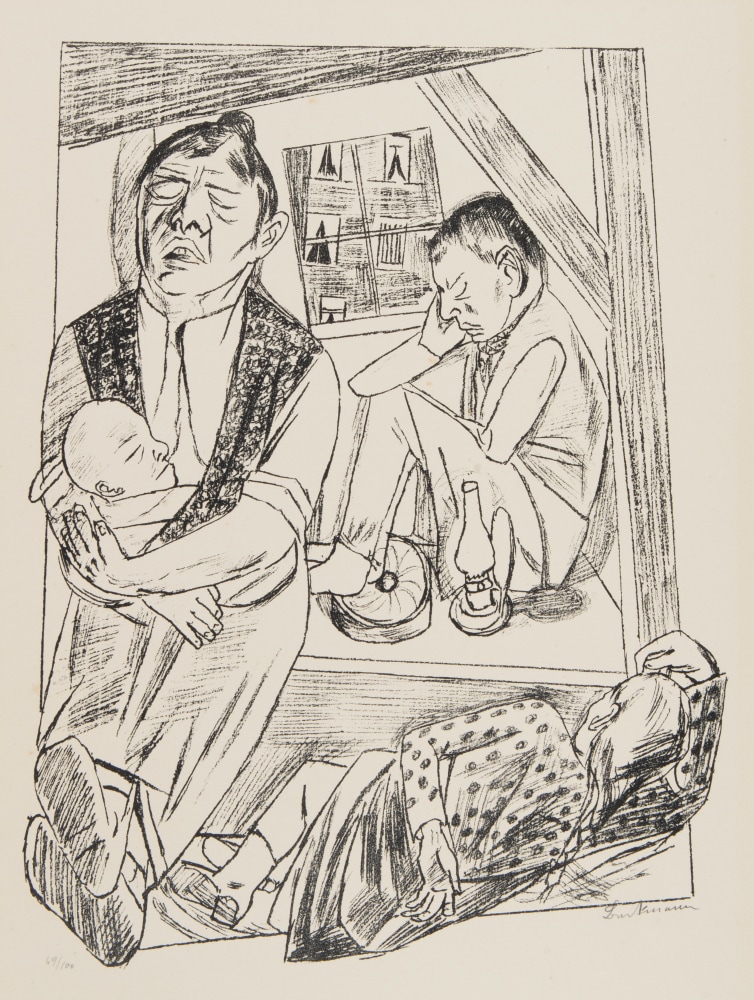 Max Beckmann (1884&amp;ndash;1950)

Die Nacht, 1922

(The Night)

Lithograph on paper

Sheet: 26 7/8 x 21 1/4 in. (68.2 x 53.9 cm)

Image: 17 3/4 x 14 1/8 in. (45 x 36 cm)

Signed lower right: Beckmann

Numbered lower left: 69/100

Erased inscription lower left corner

&amp;nbsp;

Hofmaier 215