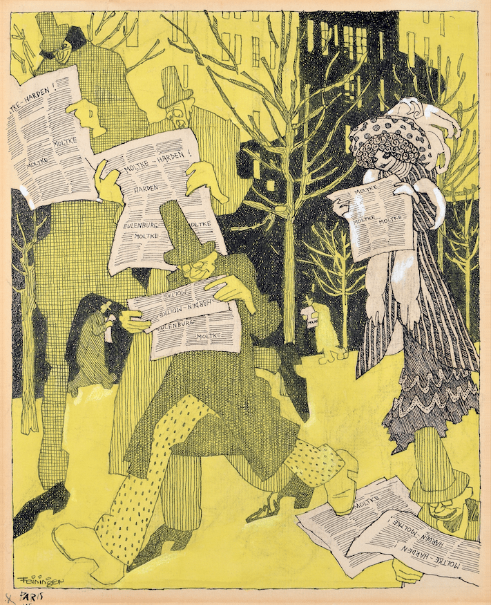 Lyonel Feininger (1871&amp;ndash;1956)

Paris (Newspaper Readers), 1908

Watercolor and ink on paper 

10 1/4 x 8 1/4 in. (26 x 21 cm)

Signed lower left:&amp;nbsp;Feininger

Inscribed bottom left:&amp;nbsp;X PARIS L.F.