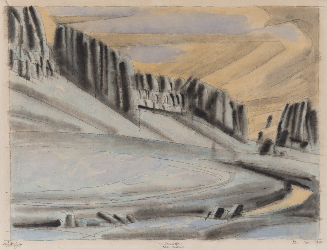 Lyonel Feininger (1871&amp;ndash;1956)

Braunlage, Harz Mountains, 1937

Watercolor and ink on paper

13 1/4 x 17 1/2 in. (33.7 x 44.5 cm)

Signed lower left:&amp;nbsp;Feininger

Dated lower right:&amp;nbsp;28. Nov. 1937

Titled lower center:&amp;nbsp;Braunlage, Harz Mountains