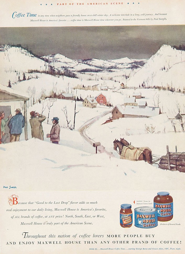 Maxwell House Coffee ad featuring sold Paul Sample painting &quot;Coffee Time.&quot;