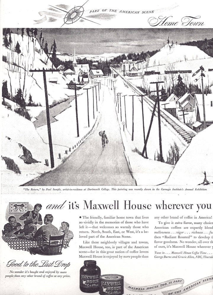 Maxwell House Coffee ad featuring sold Paul Sample painting &quot;The Return.&quot;