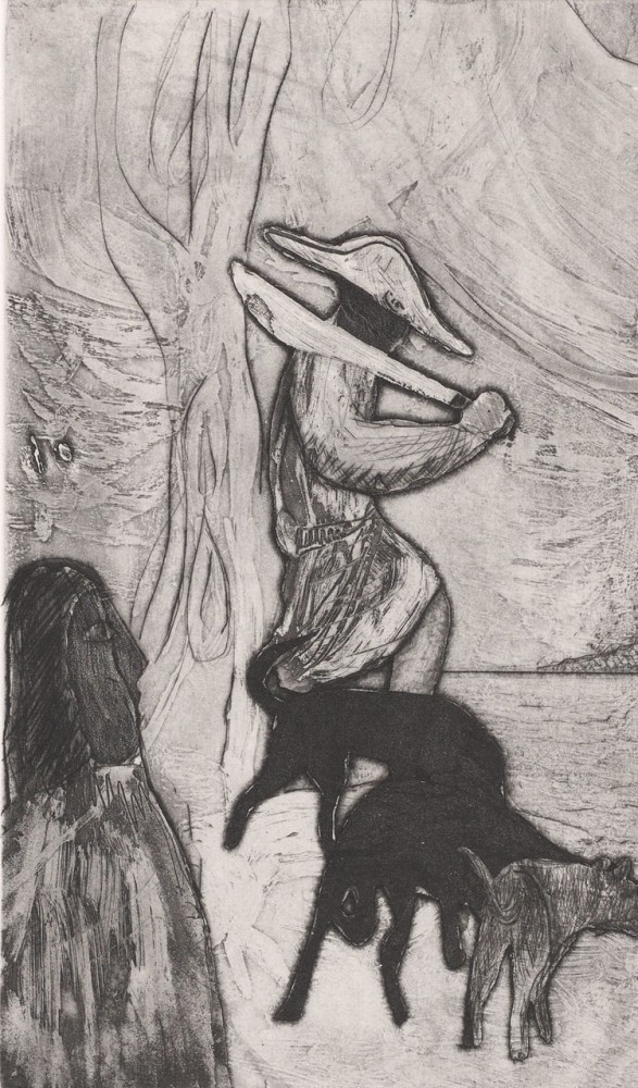 Peter Doig, Hunters with Dogs (3 canal), 2025