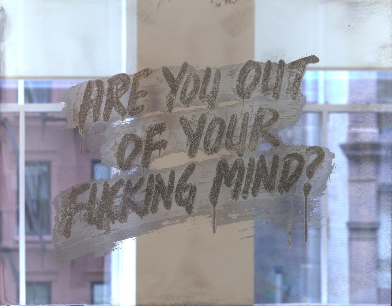 Are You Out Of Your Fucking Mind?, 2018
Etched and silvered glass
25 x 35 x 1 1/2 inches
Edition of 12
