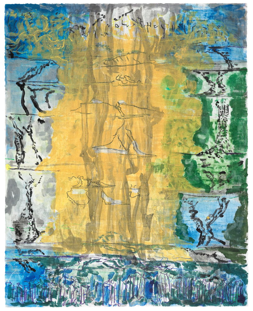 Untitled,&amp;nbsp;2012
Monotype in watercolor, crayon and pencil on Lanaquarelle paper
50 x 40 inches