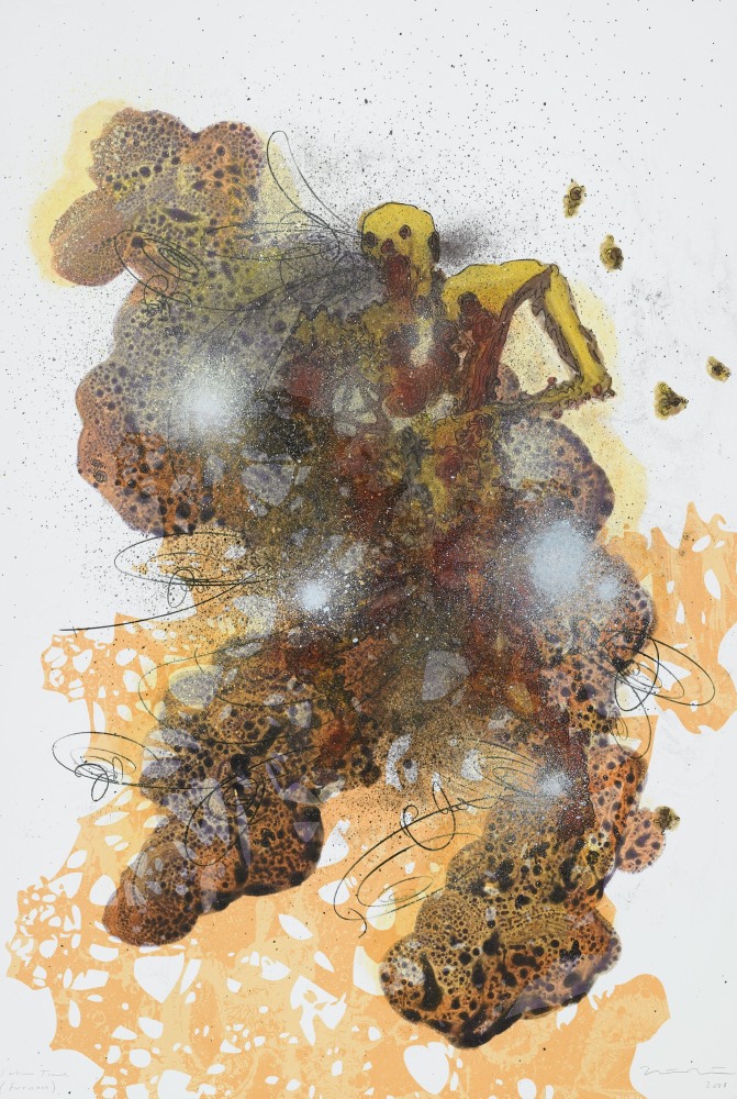 Saturn Time (Furnace), 2008
Monoprint with engraving, watercolor, silkscreen and hand-painting
49 x 34 inches
