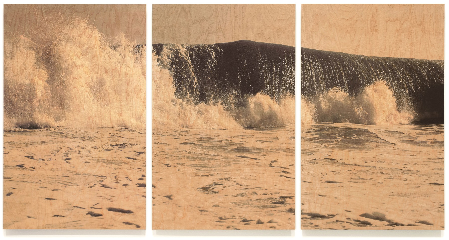 Wood Wave LXVIII, triptych

UV cured ink on maple veneer 74 &amp;times; 144&amp;quot;, three panels, each 74 &amp;times; 47&amp;quot; (panel size) 2015